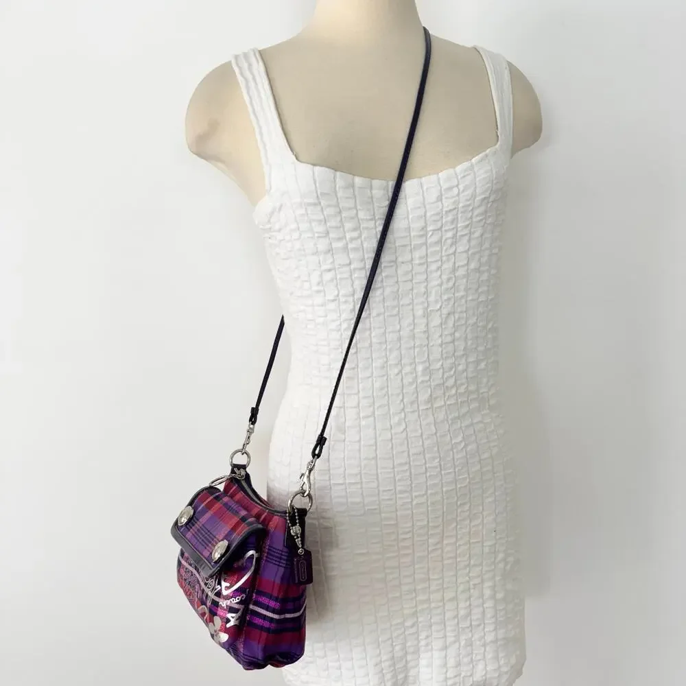 Coach Poppy Tartan Plaid Crossbody Bag Vintage Y2K Purple